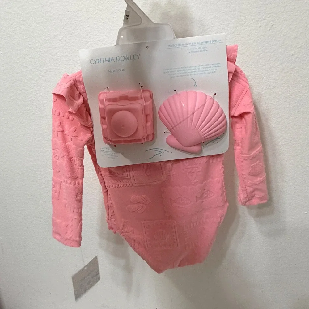 Cynthia Rowley Girls Pink Long Sleeve Swimsuit & Beach Toy Set 18M UPF 50